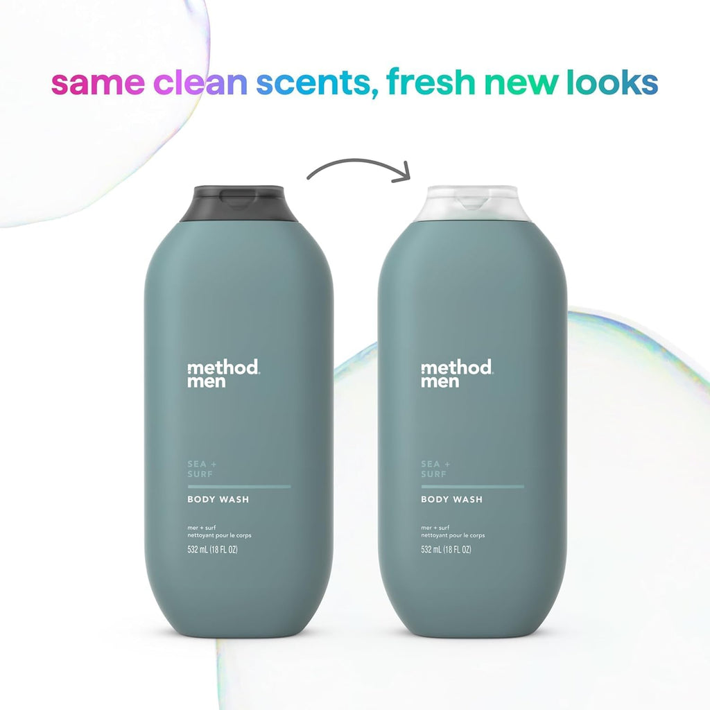Method Men Body Wash, Sea and Surf Scent, Paraben and Phthalate Free, Quick-Lathering Cleansers, Cruelty Free, 18 oz (Pack of 1)