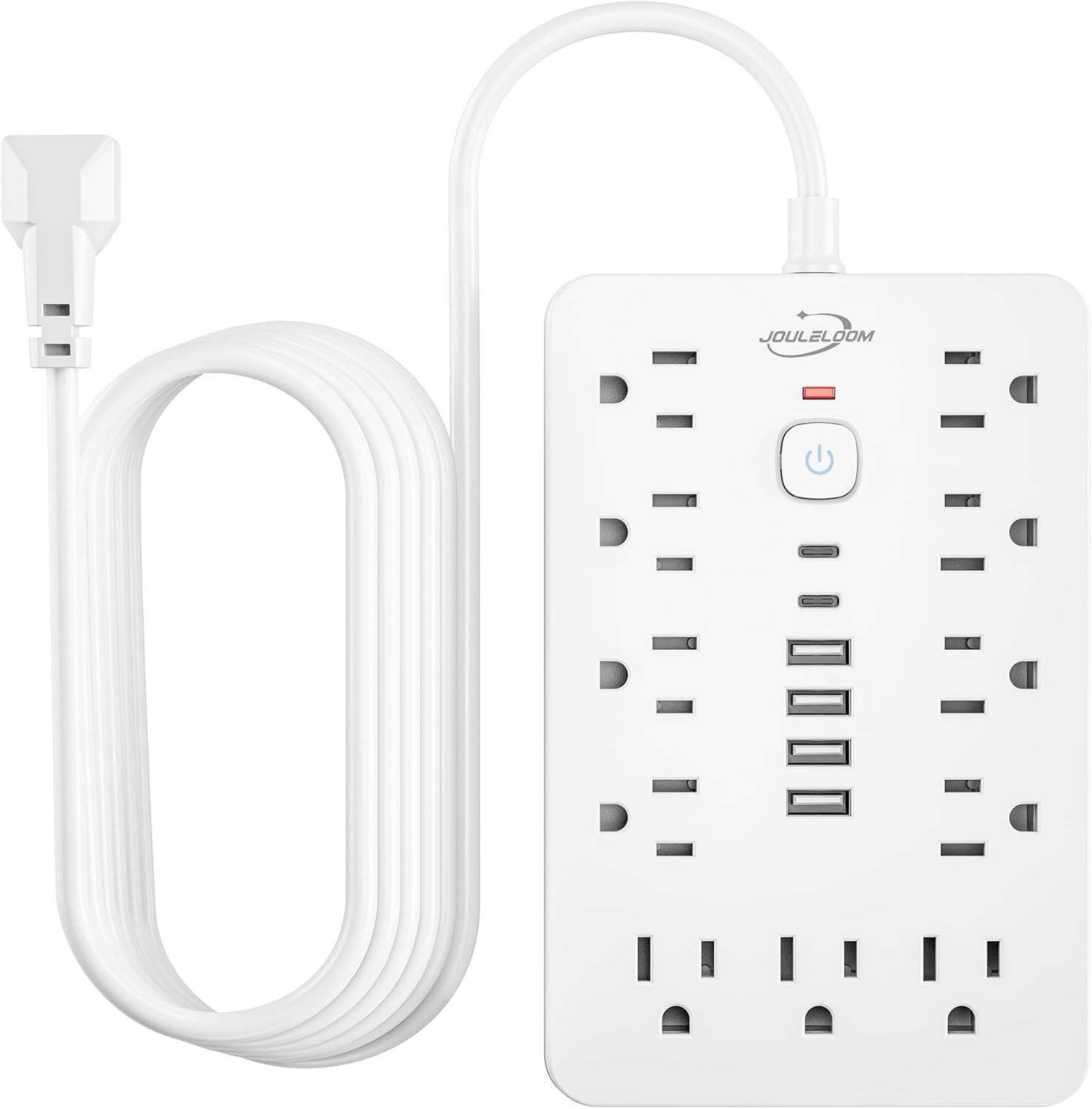 JouleLoom 6 FT Flat Plug Surge Protector Power Strip,11 Multiple AC Outlets with 6 USB Ports (2 USB C), 6 Feet Extension Cord, 1250W/10A, One Touch Switch Button, 17 in 1 Compact powerstrip