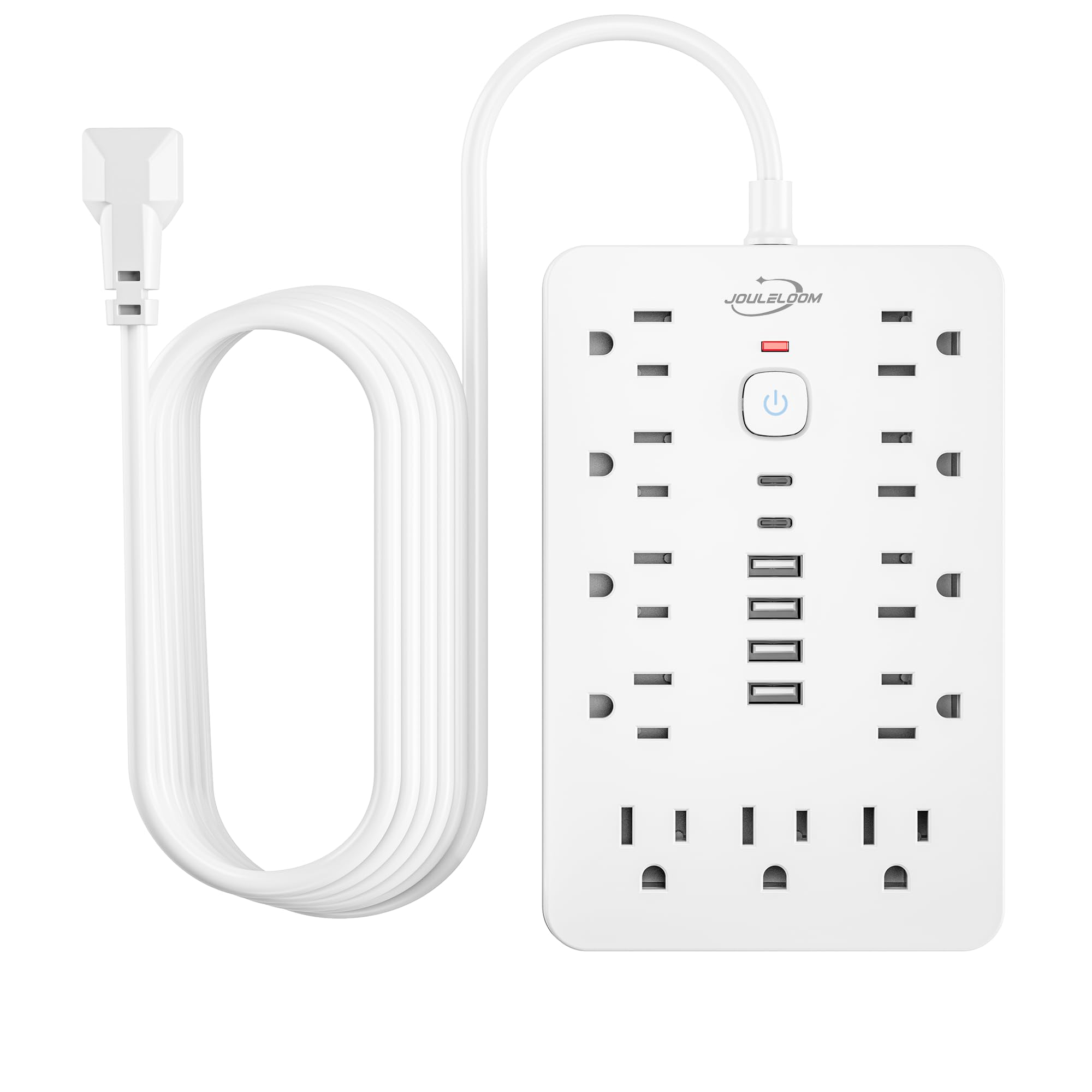 JouleLoom 6 FT Flat Plug Surge Protector Power Strip,11 Multiple AC Outlets with 6 USB Ports (2 USB C), 6 Feet Extension Cord, 1250W/10A, One Touch Switch Button, 17 in 1 Compact powerstrip