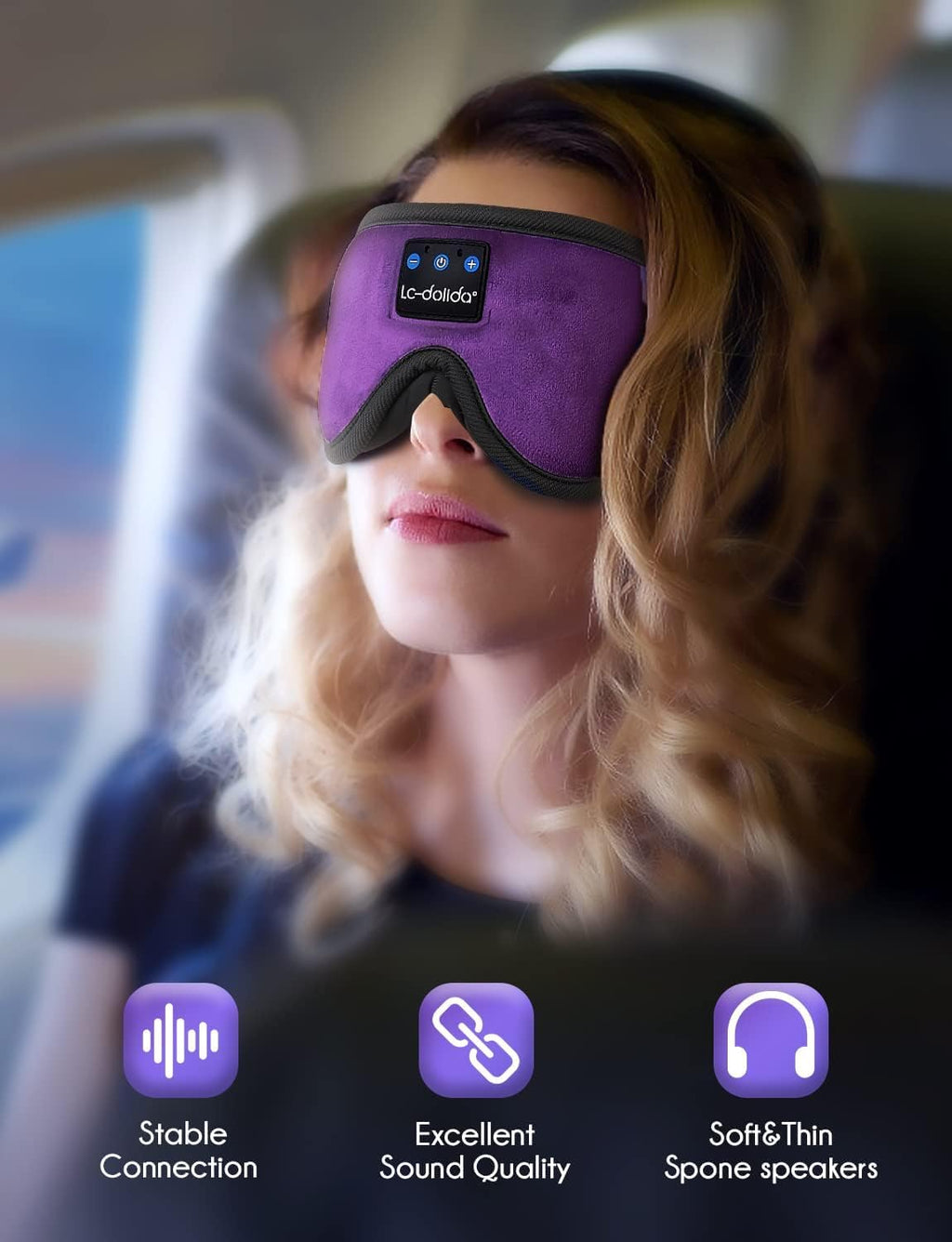 LC-dolida Sleep Headphones, 3D Sleep Mask Bluetooth Wireless Music Eye Mask, Sleeping Headphones for Side Sleepers Sleep Mask with Bluetooth Headphones Ultra-Thin Stereo Speakers Perfect for Sleeping