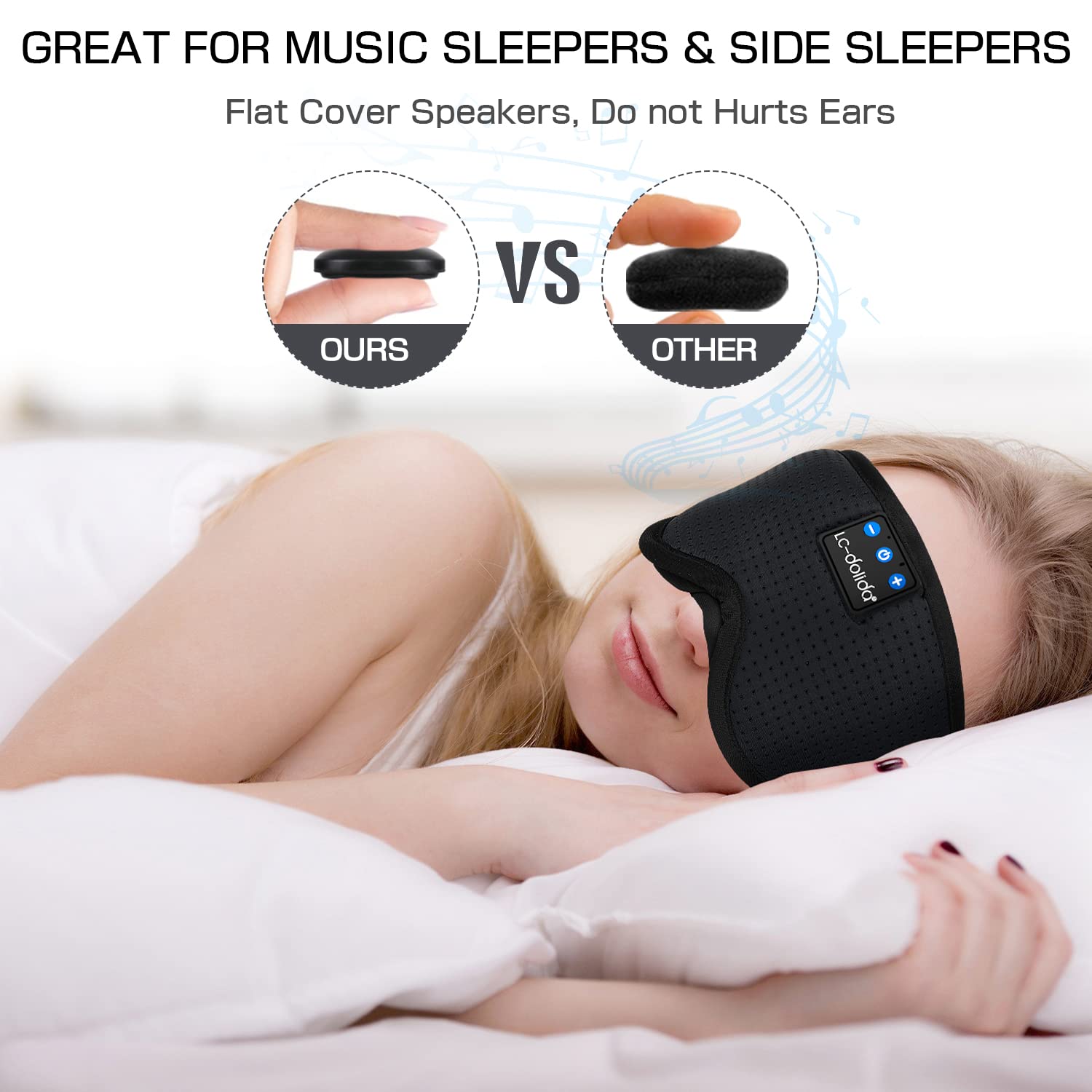 LC-dolida Sleep Headphones, 3D Sleep Mask Bluetooth Wireless Music Eye Mask, Sleeping Headphones for Side Sleepers Sleep Mask with Bluetooth Headphones Ultra-Thin Stereo Speakers Perfect for Sleeping