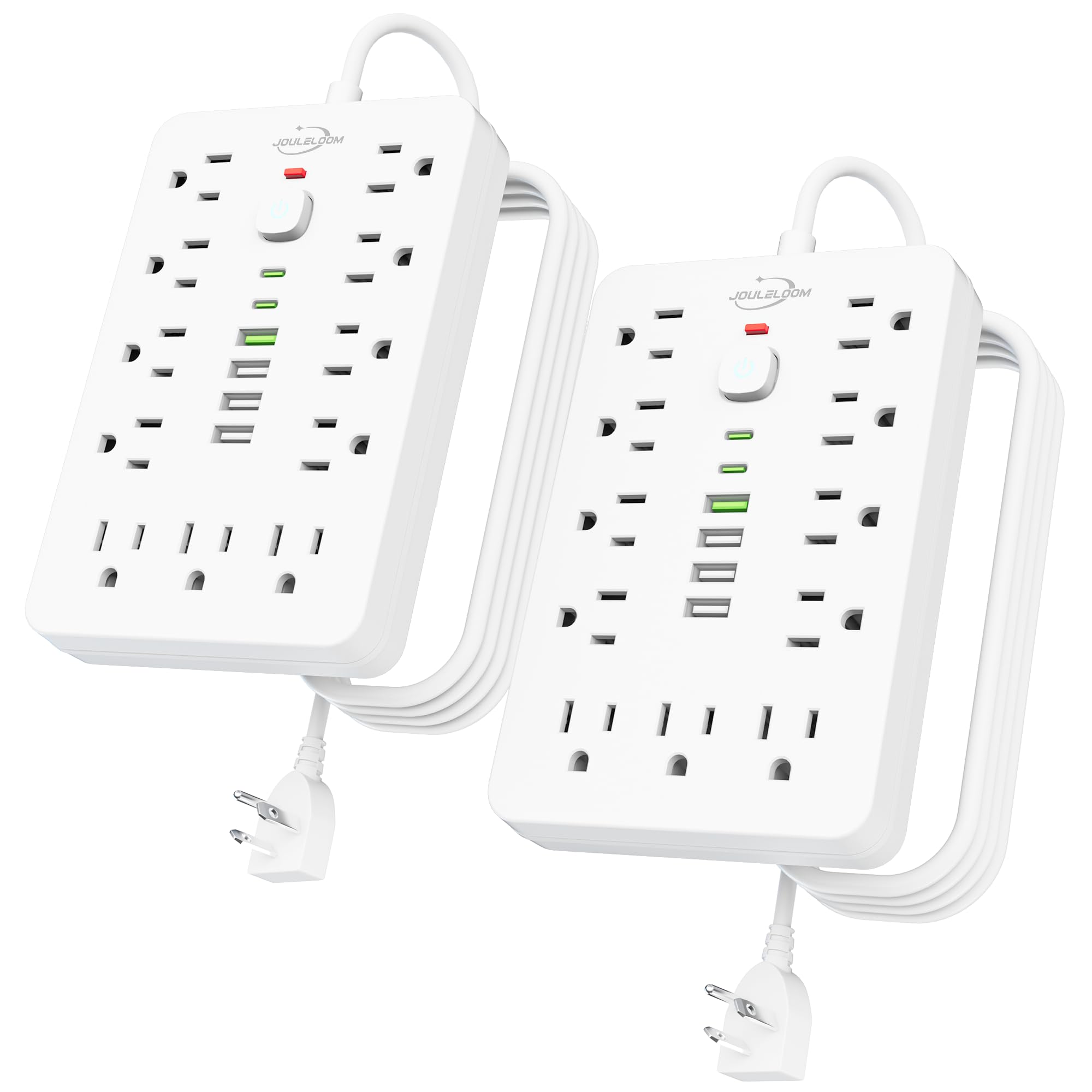 JouleLoom 6 FT Flat Plug Surge Protector Power Strip,11 Multiple AC Outlets with 6 USB Ports (2 USB C), 6 Feet Extension Cord, 1250W/10A, One Touch Switch Button, 17 in 1 Compact powerstrip