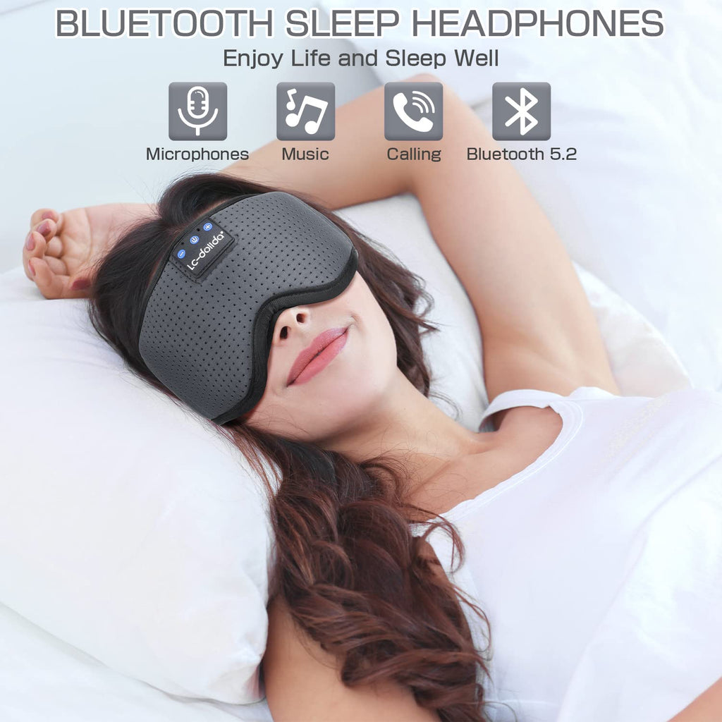 LC-dolida Sleep Headphones, 3D Sleep Mask Bluetooth Wireless Music Eye Mask, Sleeping Headphones for Side Sleepers Sleep Mask with Bluetooth Headphones Ultra-Thin Stereo Speakers Perfect for Sleeping