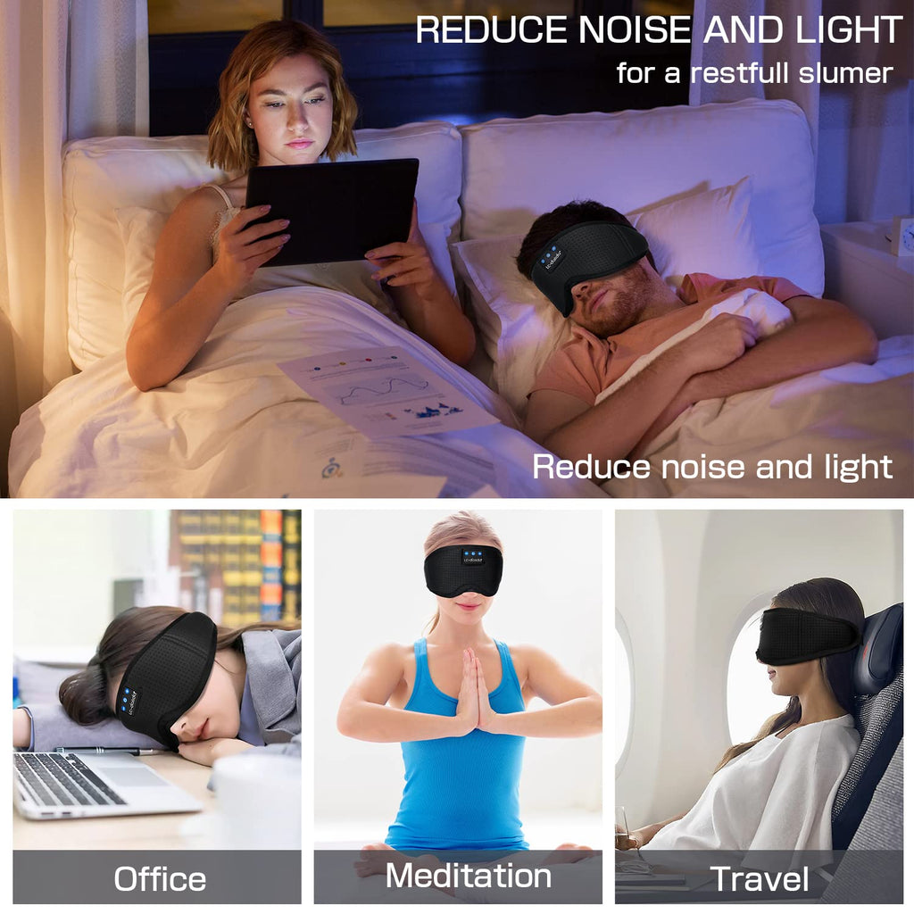 LC-dolida Sleep Headphones, 3D Sleep Mask Bluetooth Wireless Music Eye Mask, Sleeping Headphones for Side Sleepers Sleep Mask with Bluetooth Headphones Ultra-Thin Stereo Speakers Perfect for Sleeping