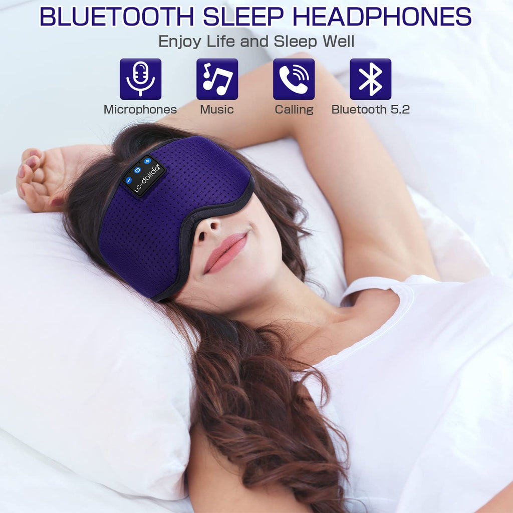 LC-dolida Sleep Headphones, 3D Sleep Mask Bluetooth Wireless Music Eye Mask, Sleeping Headphones for Side Sleepers Sleep Mask with Bluetooth Headphones Ultra-Thin Stereo Speakers Perfect for Sleeping