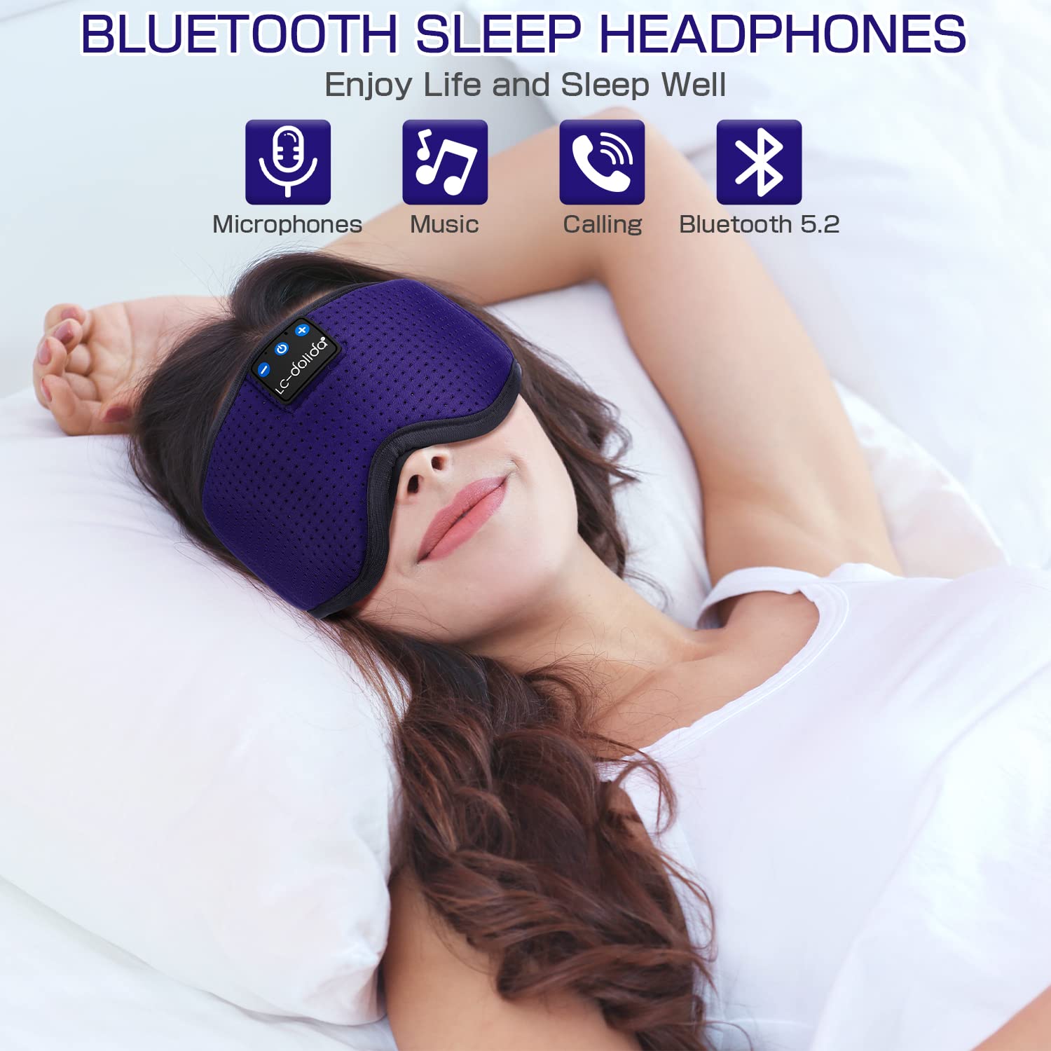 LC-dolida Sleep Headphones, 3D Sleep Mask Bluetooth Wireless Music Eye Mask, Sleeping Headphones for Side Sleepers Sleep Mask with Bluetooth Headphones Ultra-Thin Stereo Speakers Perfect for Sleeping