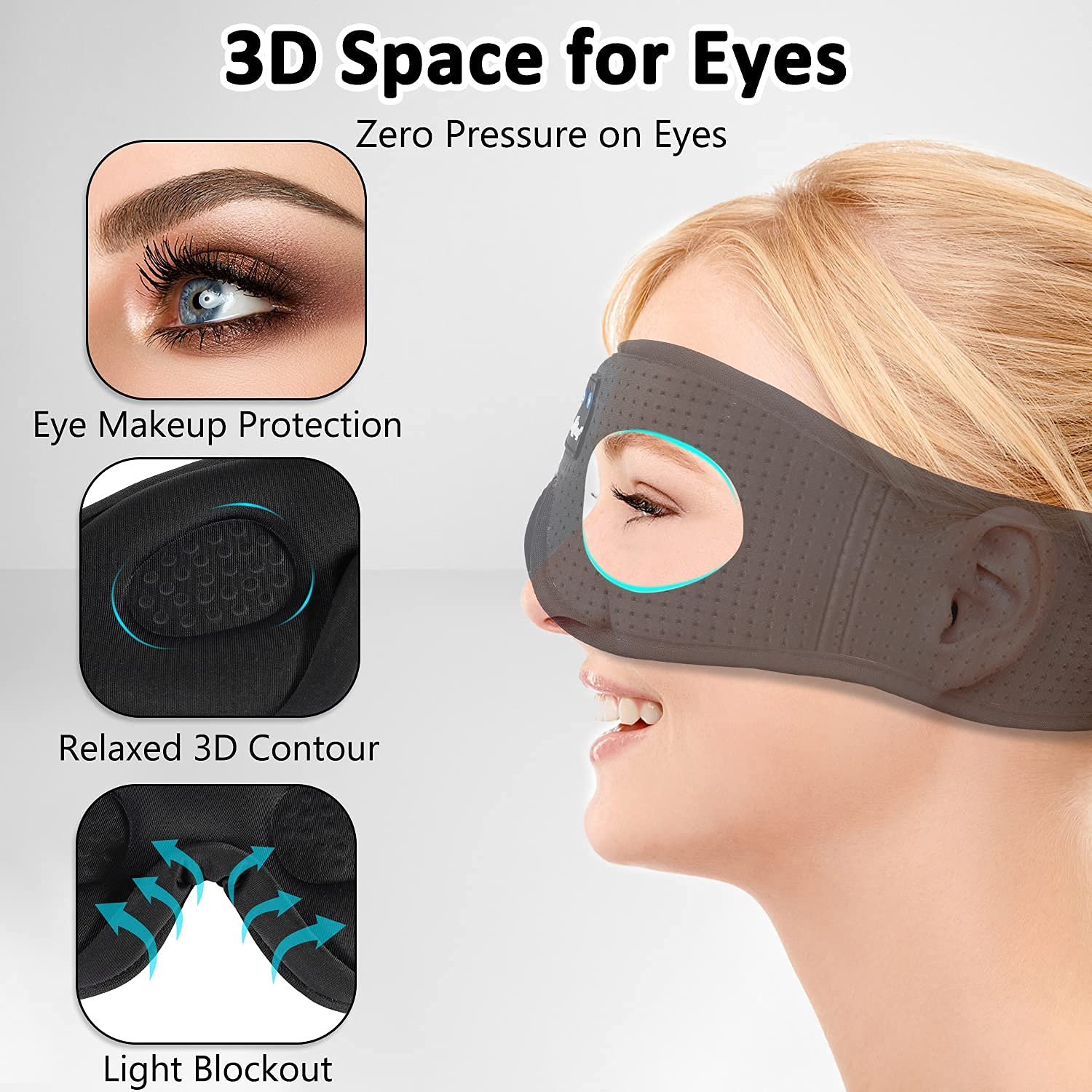LC-dolida Sleep Headphones, 3D Sleep Mask Bluetooth Wireless Music Eye Mask, Sleeping Headphones for Side Sleepers Sleep Mask with Bluetooth Headphones Ultra-Thin Stereo Speakers Perfect for Sleeping
