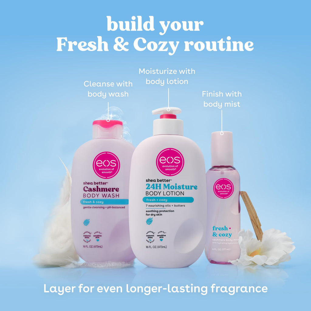 eos Shea Better Body Lotion Vanilla Cashmere, 24-Hour Moisture Skin Care, Lightweight & Non-Greasy, Natural Shea, Vegan, Vanilla Body Lotion, 16 fl oz