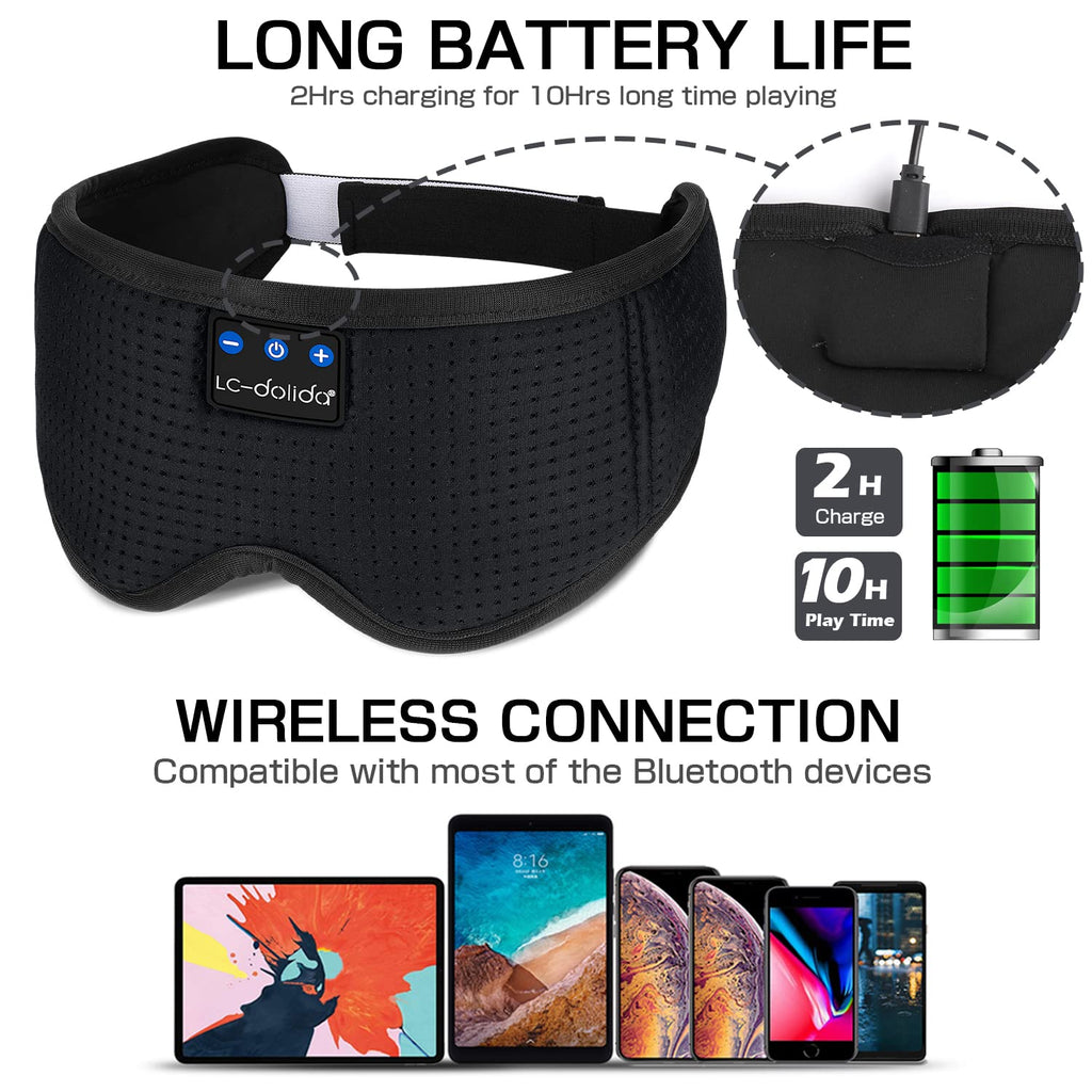 LC-dolida Sleep Headphones, 3D Sleep Mask Bluetooth Wireless Music Eye Mask, Sleeping Headphones for Side Sleepers Sleep Mask with Bluetooth Headphones Ultra-Thin Stereo Speakers Perfect for Sleeping