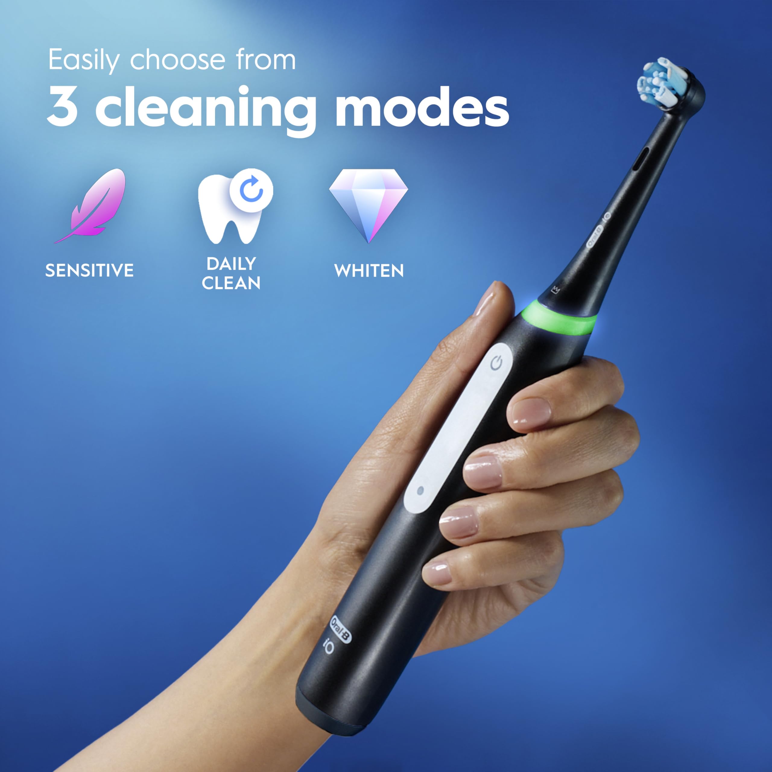 Oral-B Rechargeable Electric Toothbrush, iO3 Limited Deep Clean, 3 Cleaning Modes, Visual Pressure Sensor to Protect Gums, 2 Brush Heads, Travel Case, Black