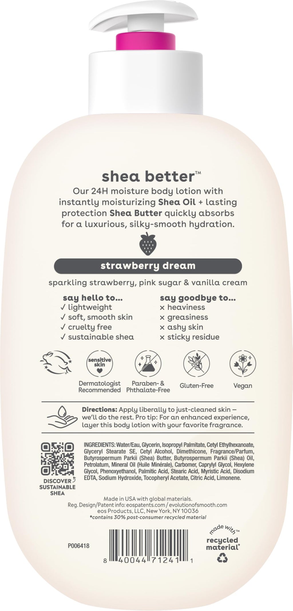 eos Shea Better Body Lotion Vanilla Cashmere, 24-Hour Moisture Skin Care, Lightweight & Non-Greasy, Natural Shea, Vegan, Vanilla Body Lotion, 16 fl oz