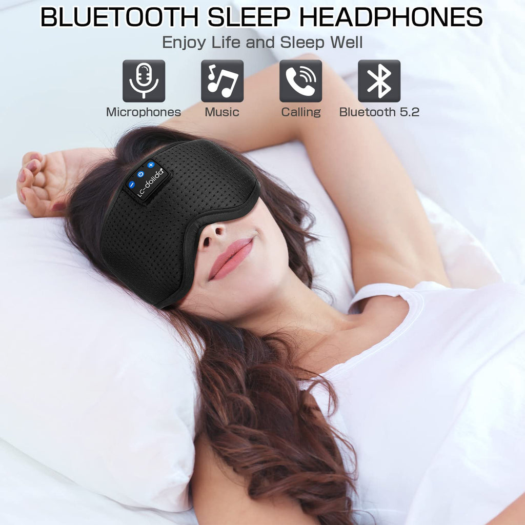 LC-dolida Sleep Headphones, 3D Sleep Mask Bluetooth Wireless Music Eye Mask, Sleeping Headphones for Side Sleepers Sleep Mask with Bluetooth Headphones Ultra-Thin Stereo Speakers Perfect for Sleeping