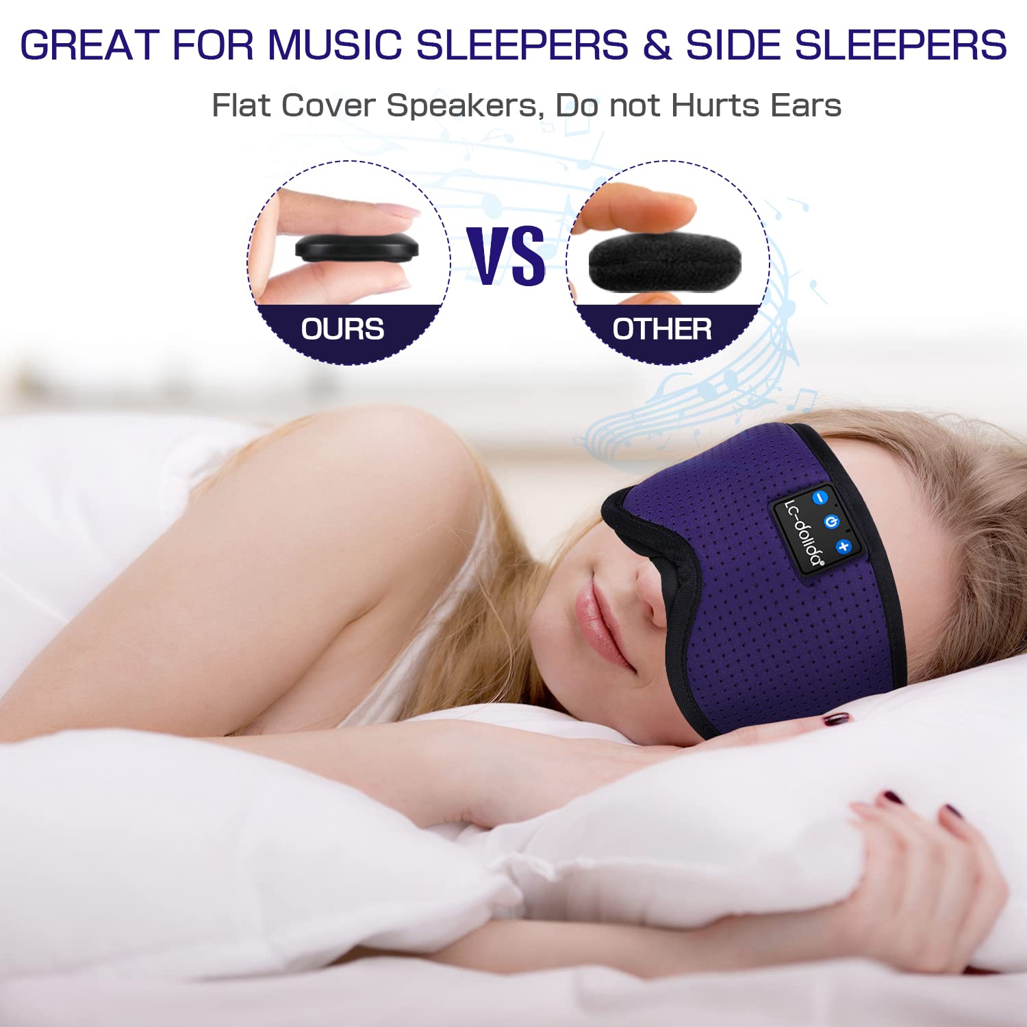 LC-dolida Sleep Headphones, 3D Sleep Mask Bluetooth Wireless Music Eye Mask, Sleeping Headphones for Side Sleepers Sleep Mask with Bluetooth Headphones Ultra-Thin Stereo Speakers Perfect for Sleeping