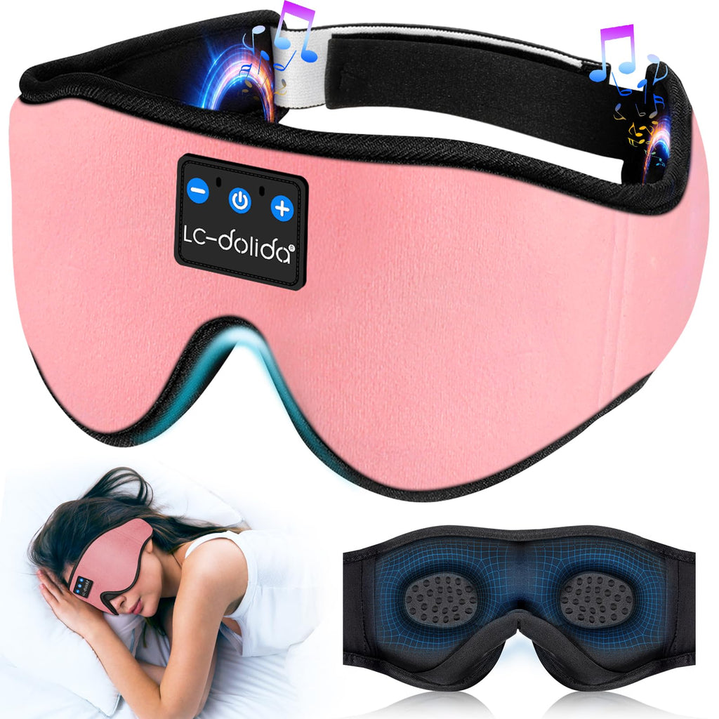 LC-dolida Sleep Headphones, 3D Sleep Mask Bluetooth Wireless Music Eye Mask, Sleeping Headphones for Side Sleepers Sleep Mask with Bluetooth Headphones Ultra-Thin Stereo Speakers Perfect for Sleeping