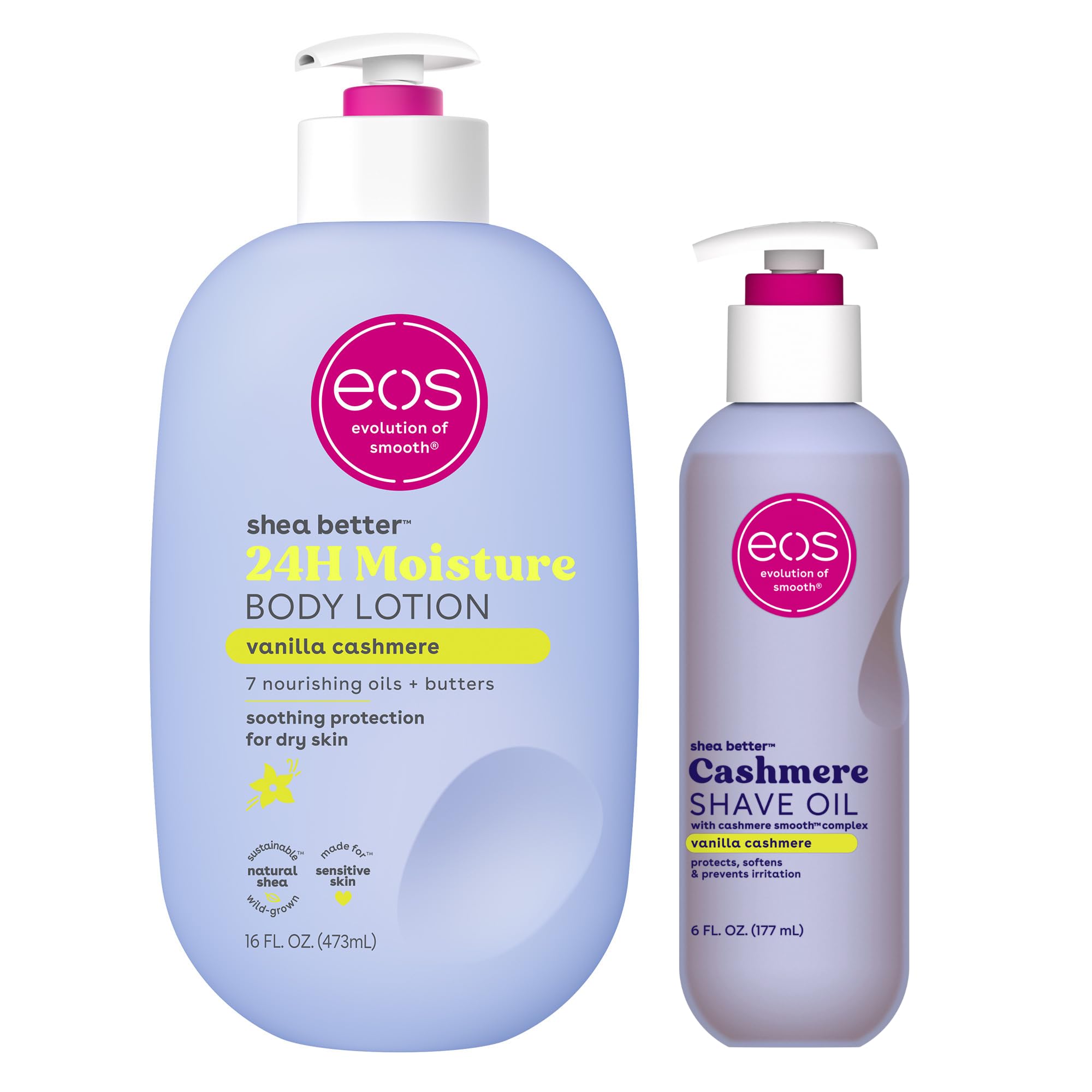 eos Shea Better Body Lotion Vanilla Cashmere, 24-Hour Moisture Skin Care, Lightweight & Non-Greasy, Natural Shea, Vegan, Vanilla Body Lotion, 16 fl oz