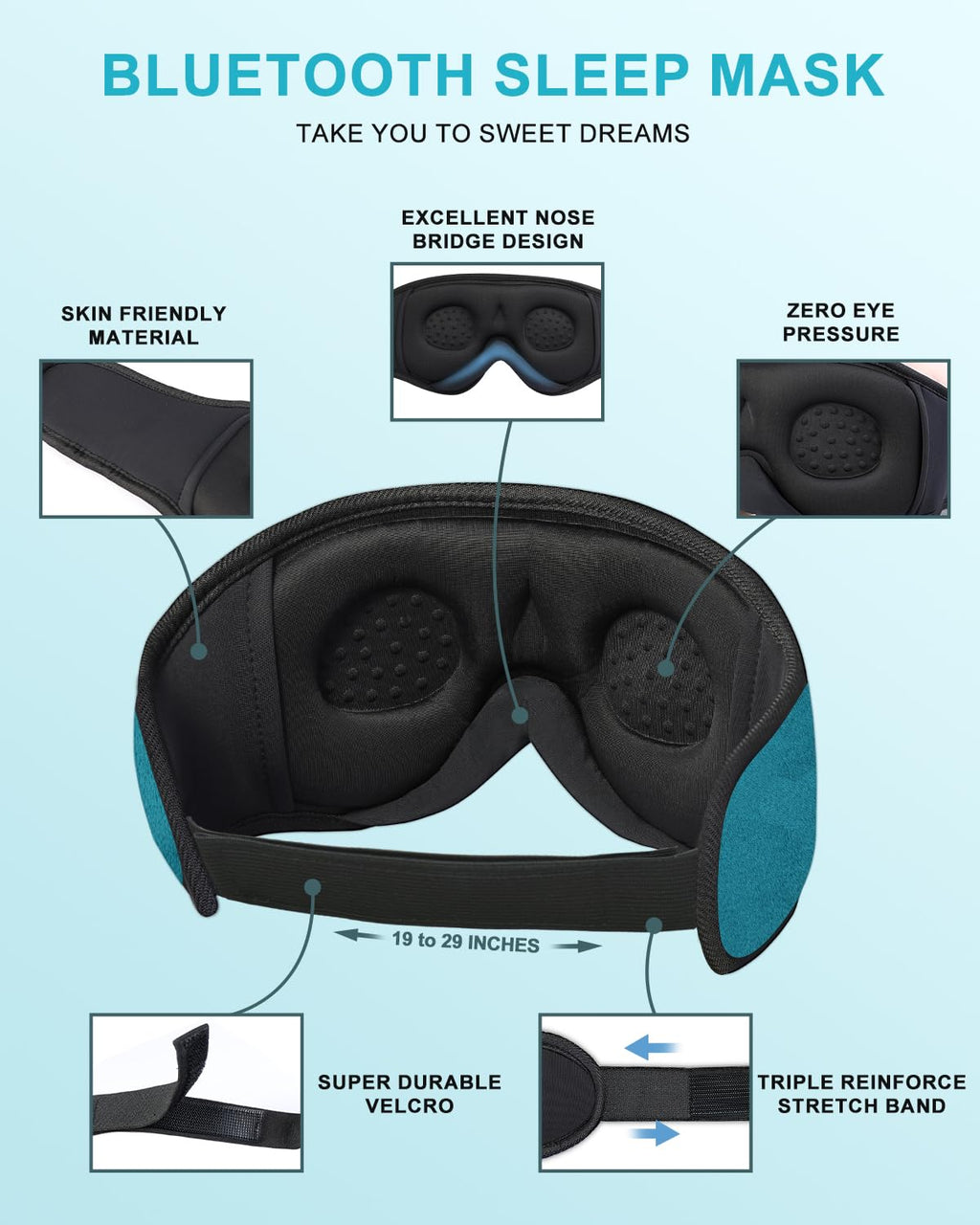 LC-dolida Sleep Headphones, 3D Sleep Mask Bluetooth Wireless Music Eye Mask, Sleeping Headphones for Side Sleepers Sleep Mask with Bluetooth Headphones Ultra-Thin Stereo Speakers Perfect for Sleeping