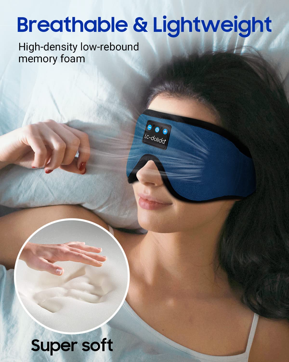LC-dolida Sleep Headphones, 3D Sleep Mask Bluetooth Wireless Music Eye Mask, Sleeping Headphones for Side Sleepers Sleep Mask with Bluetooth Headphones Ultra-Thin Stereo Speakers Perfect for Sleeping