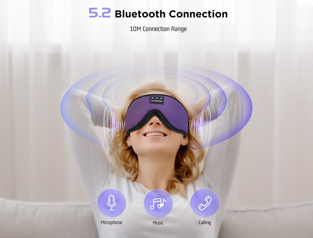 LC-dolida Sleep Headphones, 3D Sleep Mask Bluetooth Wireless Music Eye Mask, Sleeping Headphones for Side Sleepers Sleep Mask with Bluetooth Headphones Ultra-Thin Stereo Speakers Perfect for Sleeping