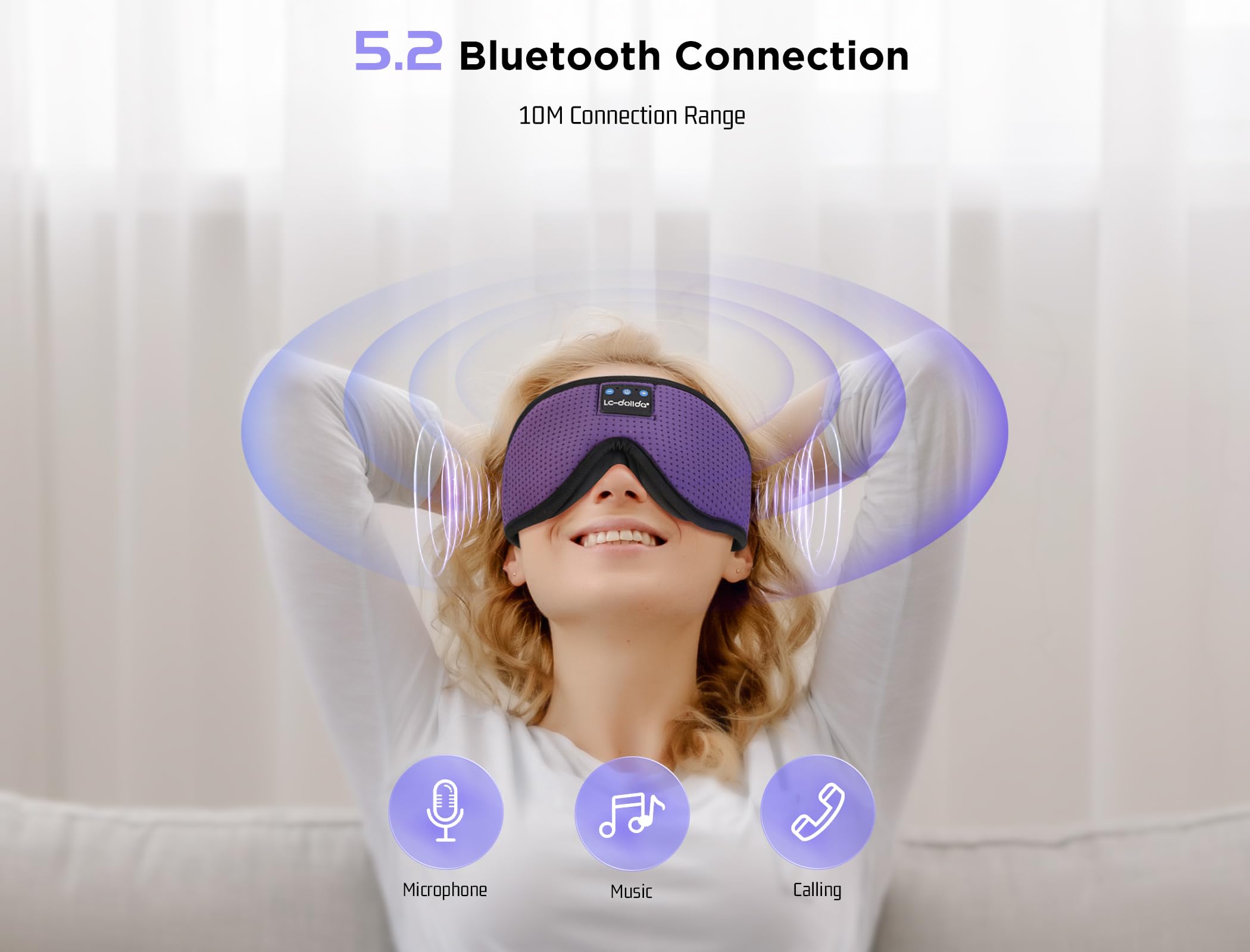 LC-dolida Sleep Headphones, 3D Sleep Mask Bluetooth Wireless Music Eye Mask, Sleeping Headphones for Side Sleepers Sleep Mask with Bluetooth Headphones Ultra-Thin Stereo Speakers Perfect for Sleeping