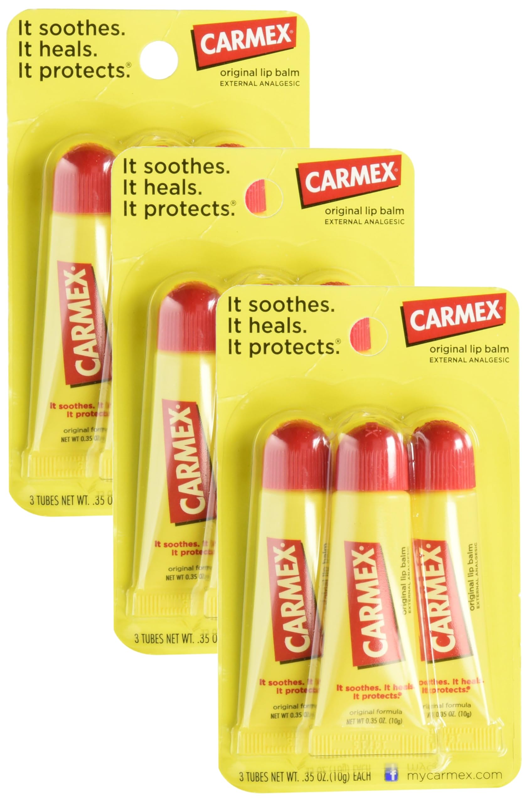 Carmex Original Flavor Moisturizing Lip Balm Tube Value Pack,0.35 Ounce (3 Count)