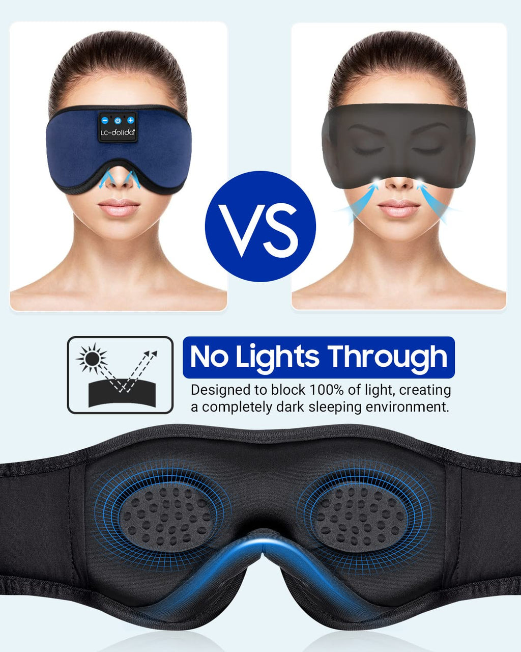 LC-dolida Sleep Headphones, 3D Sleep Mask Bluetooth Wireless Music Eye Mask, Sleeping Headphones for Side Sleepers Sleep Mask with Bluetooth Headphones Ultra-Thin Stereo Speakers Perfect for Sleeping