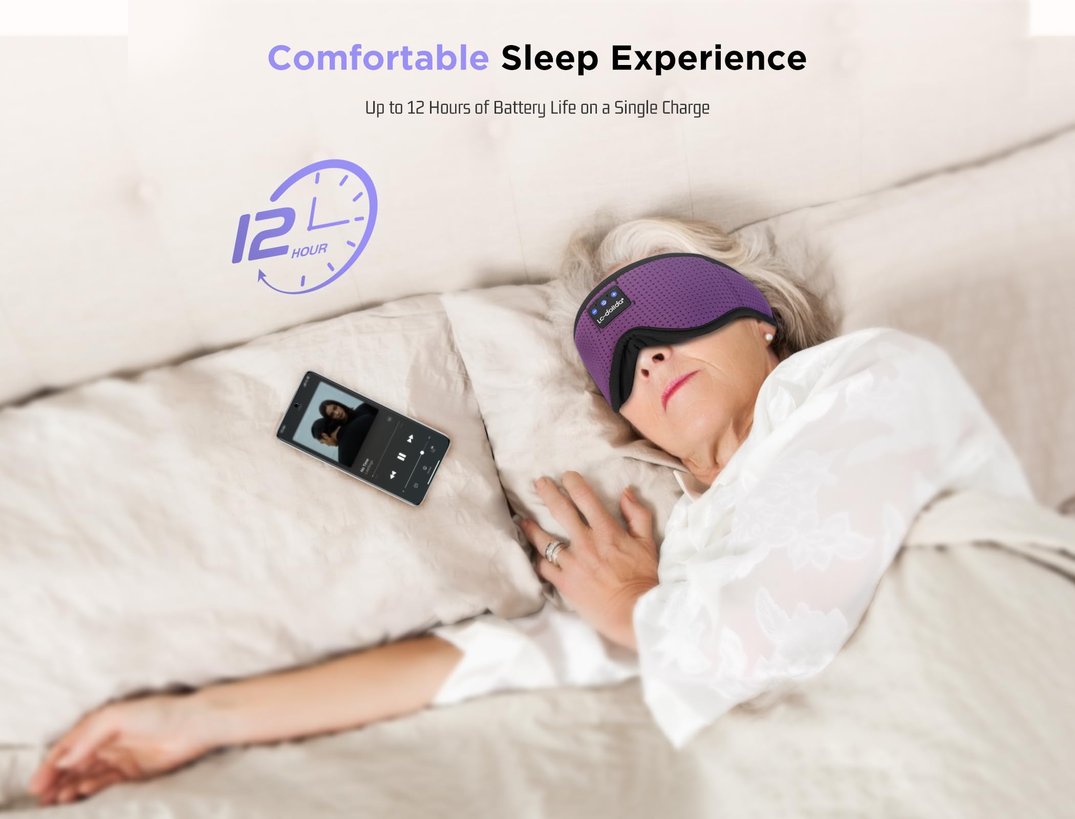LC-dolida Sleep Headphones, 3D Sleep Mask Bluetooth Wireless Music Eye Mask, Sleeping Headphones for Side Sleepers Sleep Mask with Bluetooth Headphones Ultra-Thin Stereo Speakers Perfect for Sleeping
