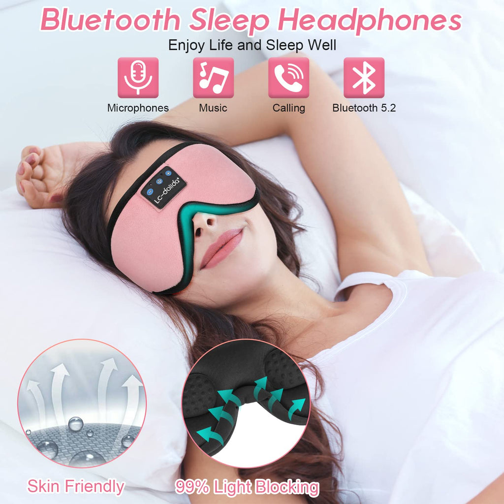 LC-dolida Sleep Headphones, 3D Sleep Mask Bluetooth Wireless Music Eye Mask, Sleeping Headphones for Side Sleepers Sleep Mask with Bluetooth Headphones Ultra-Thin Stereo Speakers Perfect for Sleeping
