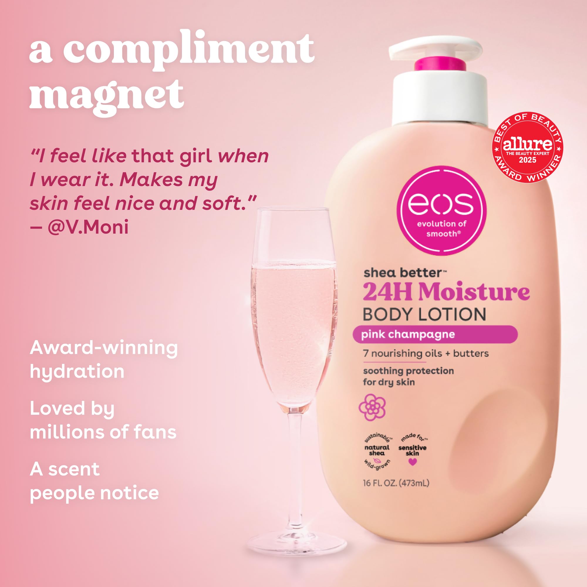 eos Shea Better Body Lotion Vanilla Cashmere, 24-Hour Moisture Skin Care, Lightweight & Non-Greasy, Natural Shea, Vegan, Vanilla Body Lotion, 16 fl oz