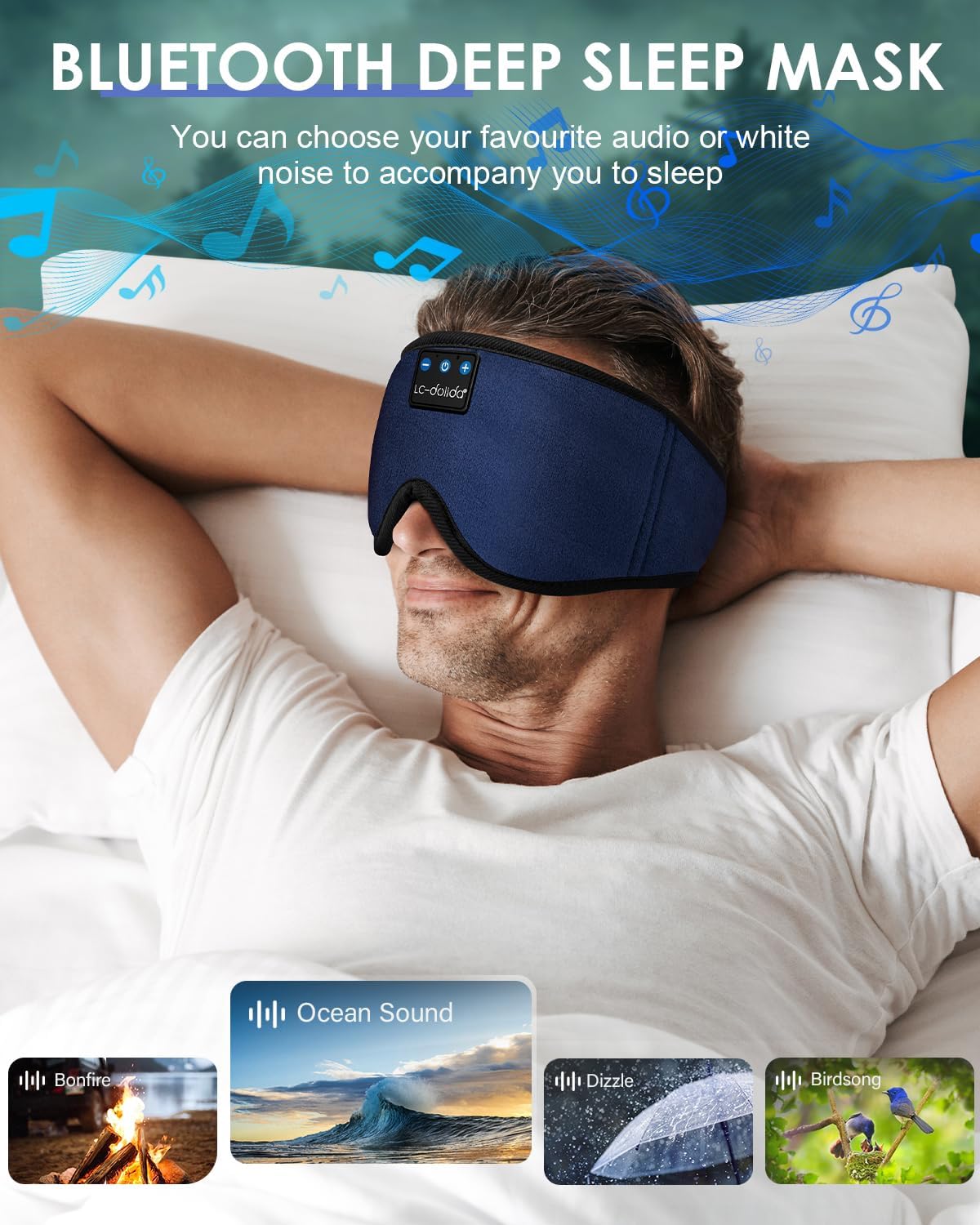 LC-dolida Sleep Headphones, 3D Sleep Mask Bluetooth Wireless Music Eye Mask, Sleeping Headphones for Side Sleepers Sleep Mask with Bluetooth Headphones Ultra-Thin Stereo Speakers Perfect for Sleeping