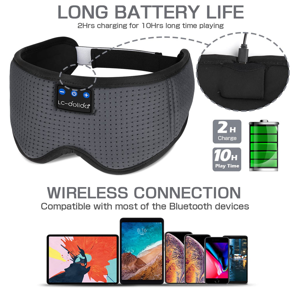LC-dolida Sleep Headphones, 3D Sleep Mask Bluetooth Wireless Music Eye Mask, Sleeping Headphones for Side Sleepers Sleep Mask with Bluetooth Headphones Ultra-Thin Stereo Speakers Perfect for Sleeping