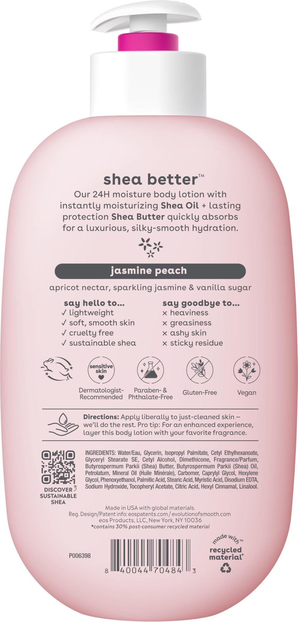 eos Shea Better Body Lotion Vanilla Cashmere, 24-Hour Moisture Skin Care, Lightweight & Non-Greasy, Natural Shea, Vegan, Vanilla Body Lotion, 16 fl oz