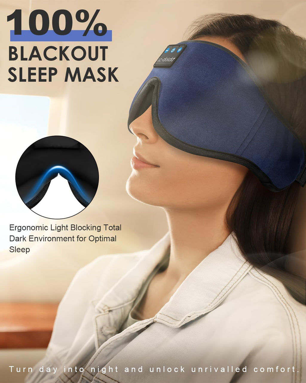 LC-dolida Sleep Headphones, 3D Sleep Mask Bluetooth Wireless Music Eye Mask, Sleeping Headphones for Side Sleepers Sleep Mask with Bluetooth Headphones Ultra-Thin Stereo Speakers Perfect for Sleeping