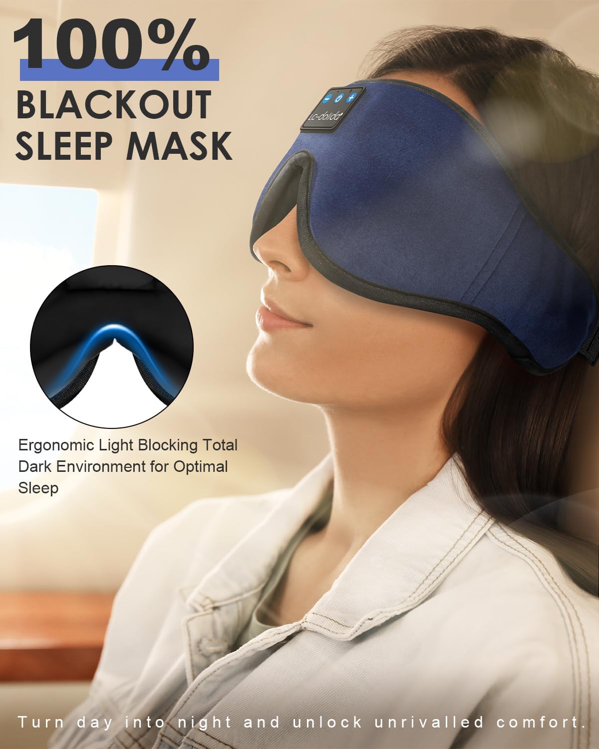 LC-dolida Sleep Headphones, 3D Sleep Mask Bluetooth Wireless Music Eye Mask, Sleeping Headphones for Side Sleepers Sleep Mask with Bluetooth Headphones Ultra-Thin Stereo Speakers Perfect for Sleeping