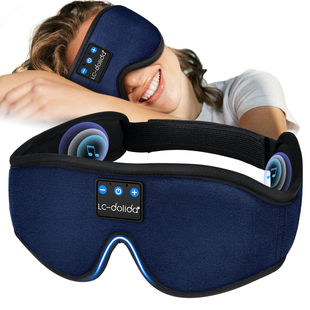 LC-dolida Sleep Headphones, 3D Sleep Mask Bluetooth Wireless Music Eye Mask, Sleeping Headphones for Side Sleepers Sleep Mask with Bluetooth Headphones Ultra-Thin Stereo Speakers Perfect for Sleeping
