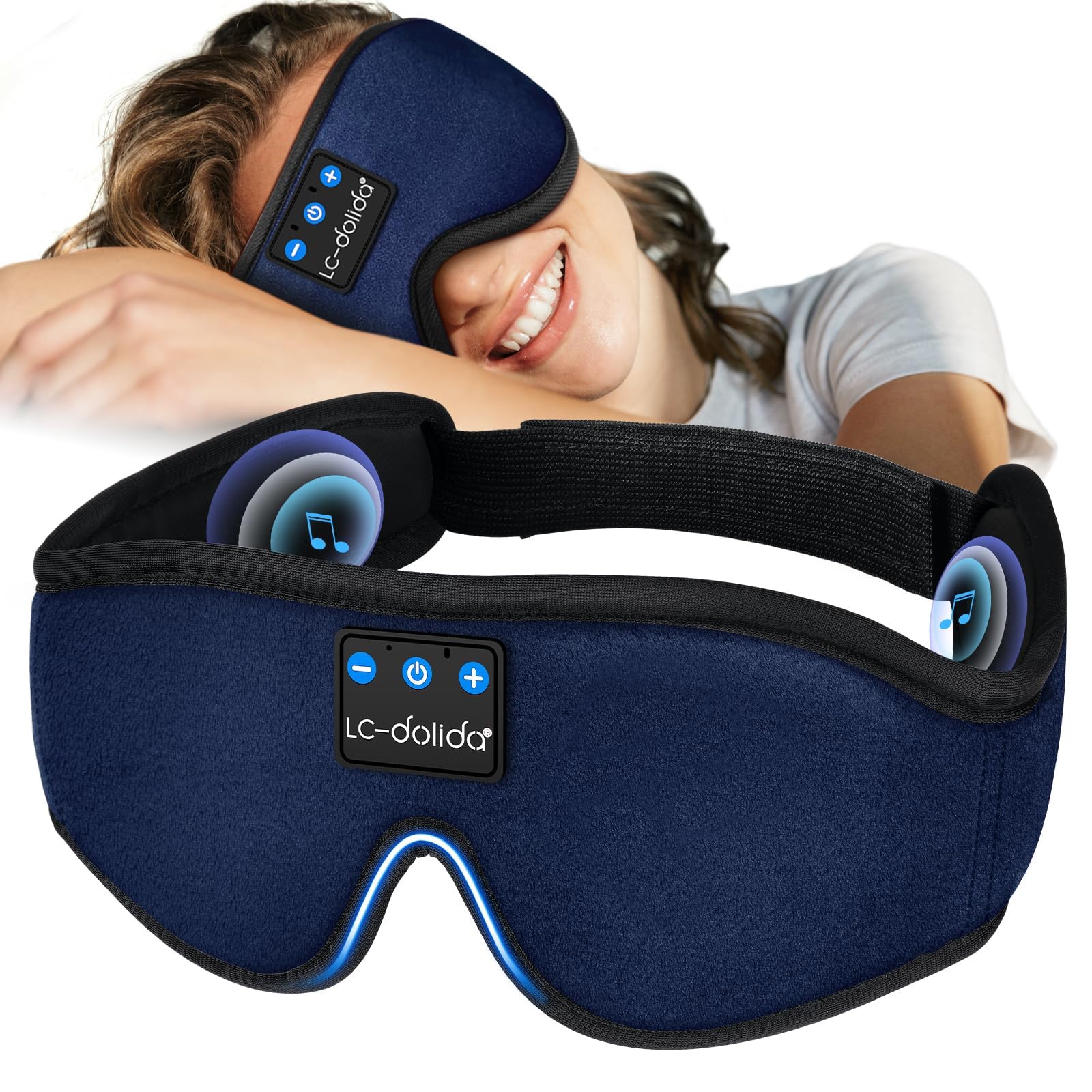 LC-dolida Sleep Headphones, 3D Sleep Mask Bluetooth Wireless Music Eye Mask, Sleeping Headphones for Side Sleepers Sleep Mask with Bluetooth Headphones Ultra-Thin Stereo Speakers Perfect for Sleeping