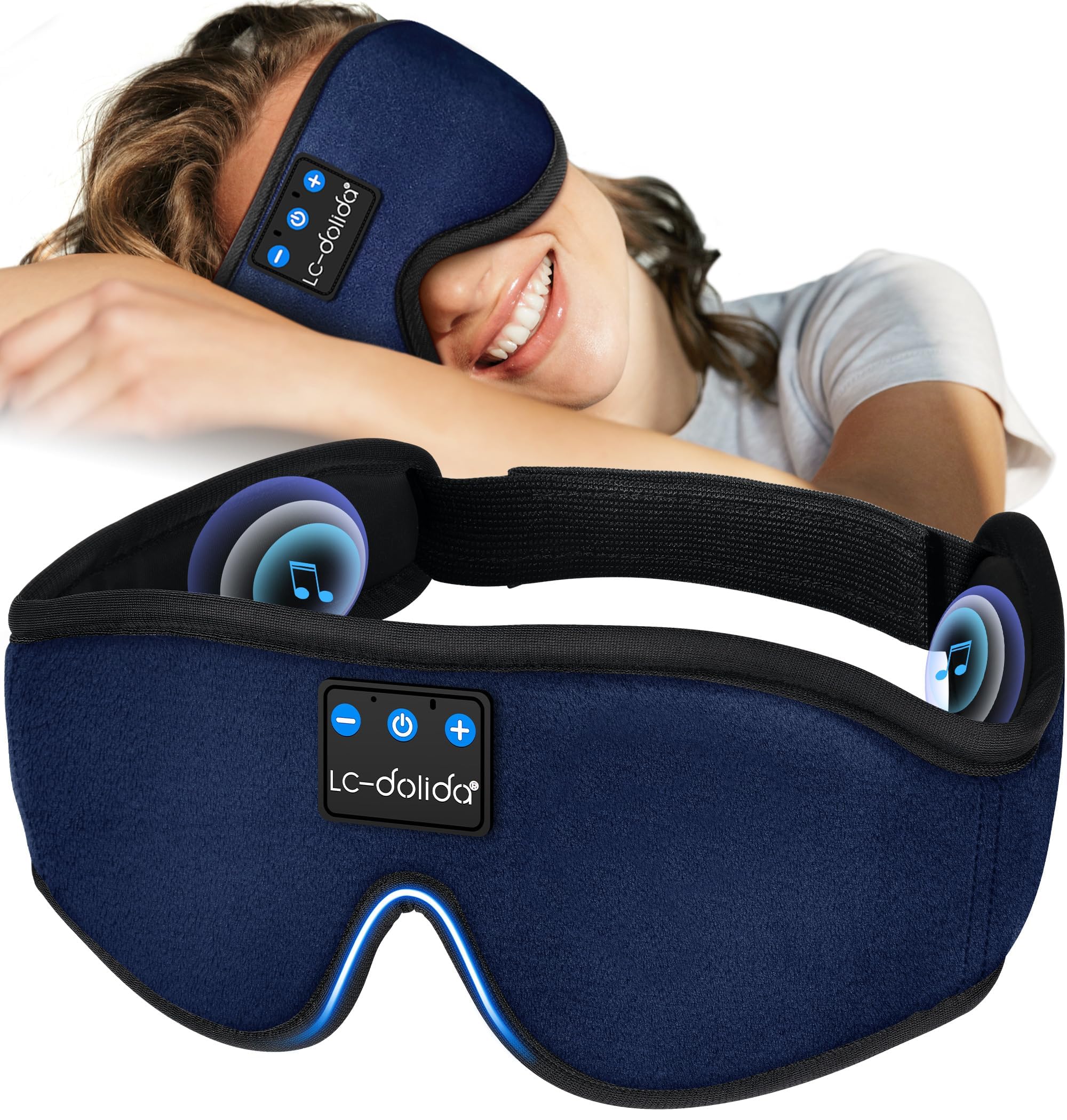 LC-dolida Sleep Headphones, 3D Sleep Mask Bluetooth Wireless Music Eye Mask, Sleeping Headphones for Side Sleepers Sleep Mask with Bluetooth Headphones Ultra-Thin Stereo Speakers Perfect for Sleeping