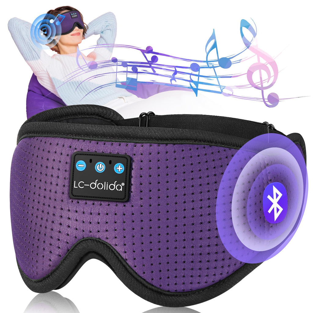 LC-dolida Sleep Headphones, 3D Sleep Mask Bluetooth Wireless Music Eye Mask, Sleeping Headphones for Side Sleepers Sleep Mask with Bluetooth Headphones Ultra-Thin Stereo Speakers Perfect for Sleeping